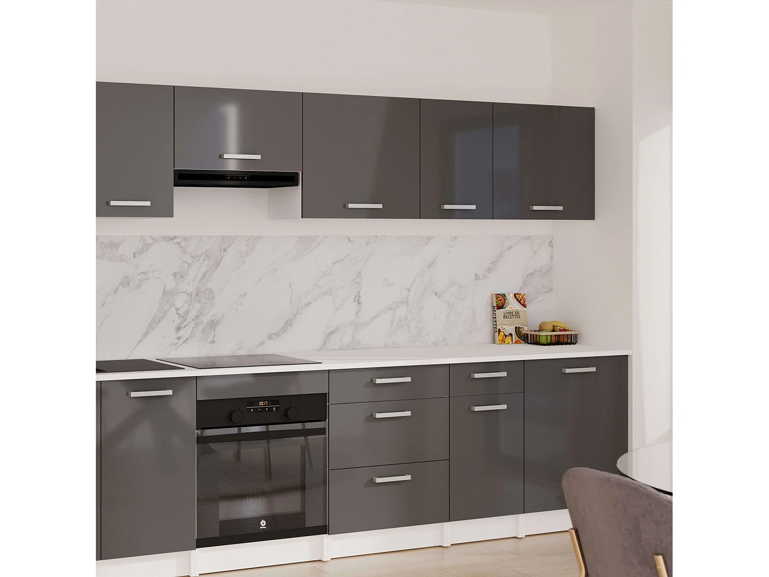 Módulo alto Vetro cocina 1 puerta blanco y gris brillante 55x60x33 cm