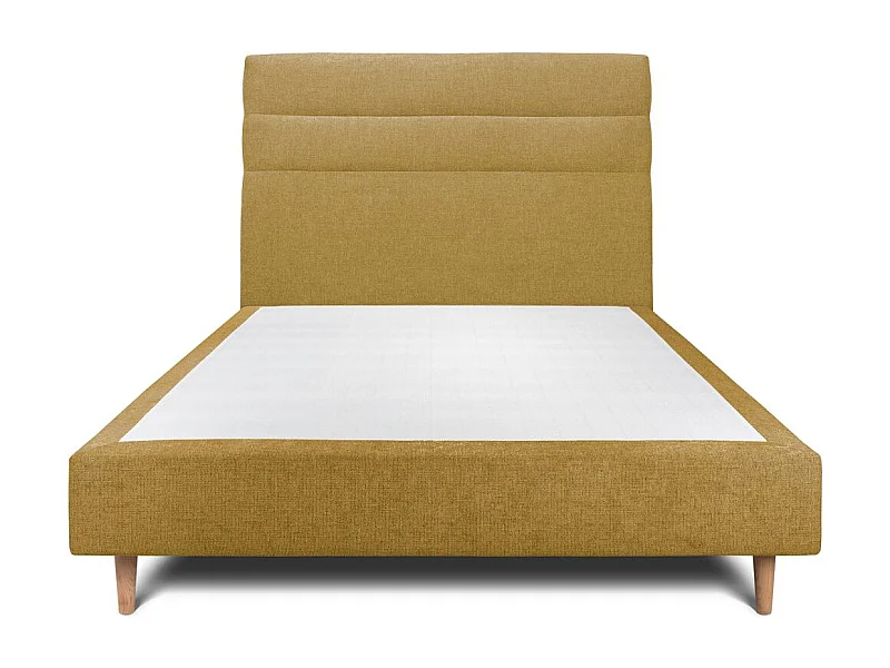 Lit 140x190cm avec tête de lit lignes tissu et sommier tapissier jaune - Hauteur totale : 35cm