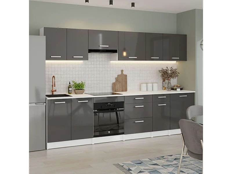 Cocina modular Vetro 10 módulos 10 puertas 4 cajones melamina 300 cm