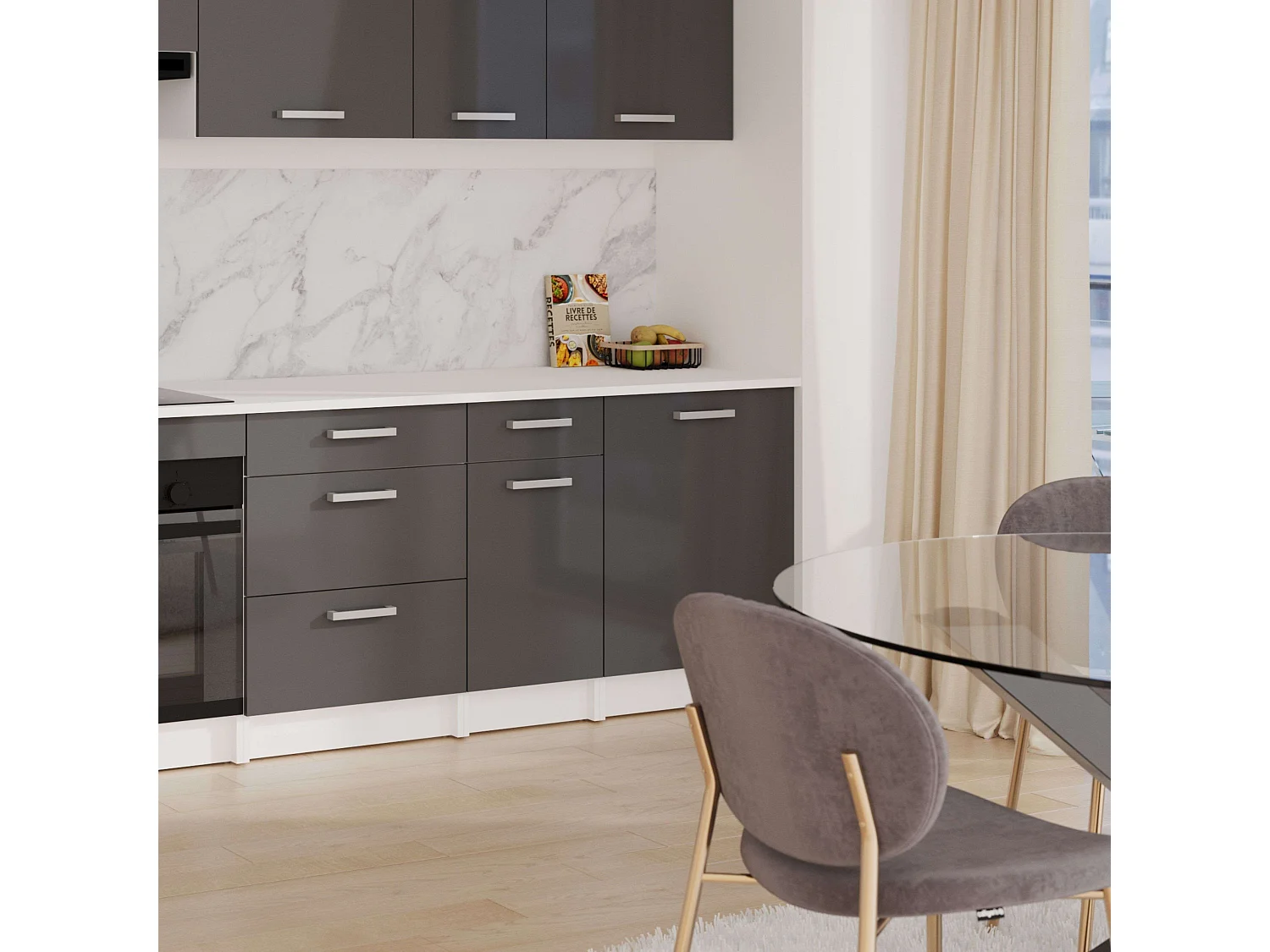 Módulo cocina bajo Vetro 1 puerta 1 estante con encimera blanca 84x60x60 cm