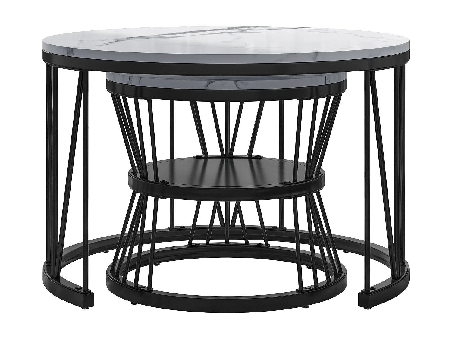 Ensemble de table basse en placage de marbre - 2pcs Tables de thé rondes modernes - Table latérale du salon avec cadre en métal - Table d'extrémité du canapé - noir