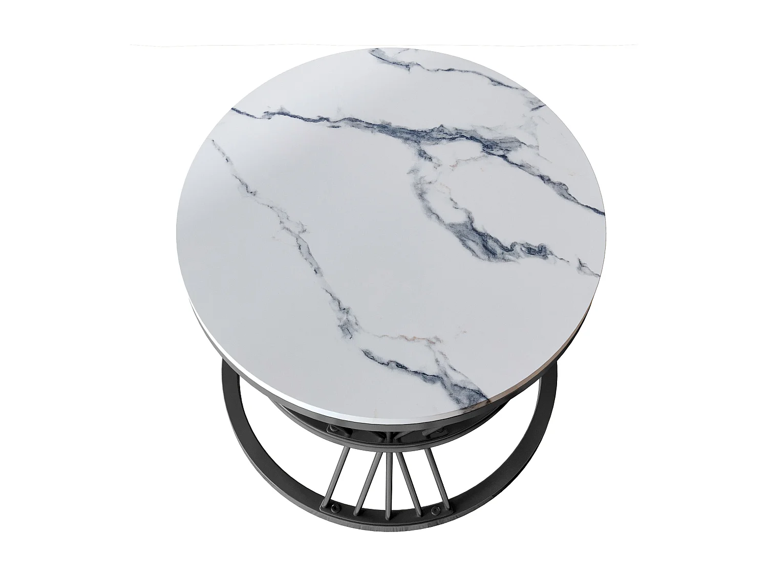 Ensemble de table basse en placage de marbre - 2pcs Tables de thé rondes modernes - Table latérale du salon avec cadre en métal - Table d'extrémité du canapé - noir