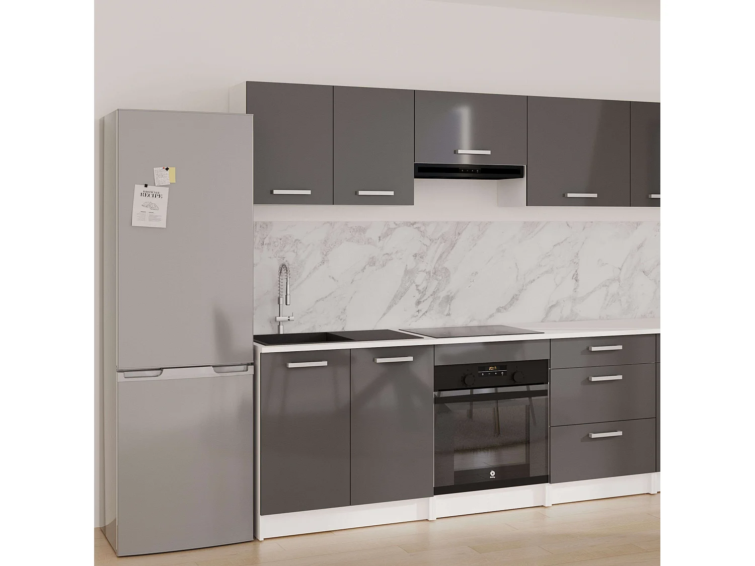 Módulo alto de cocina Vetro 2 puertas y 1 estante blanco y gris brillante