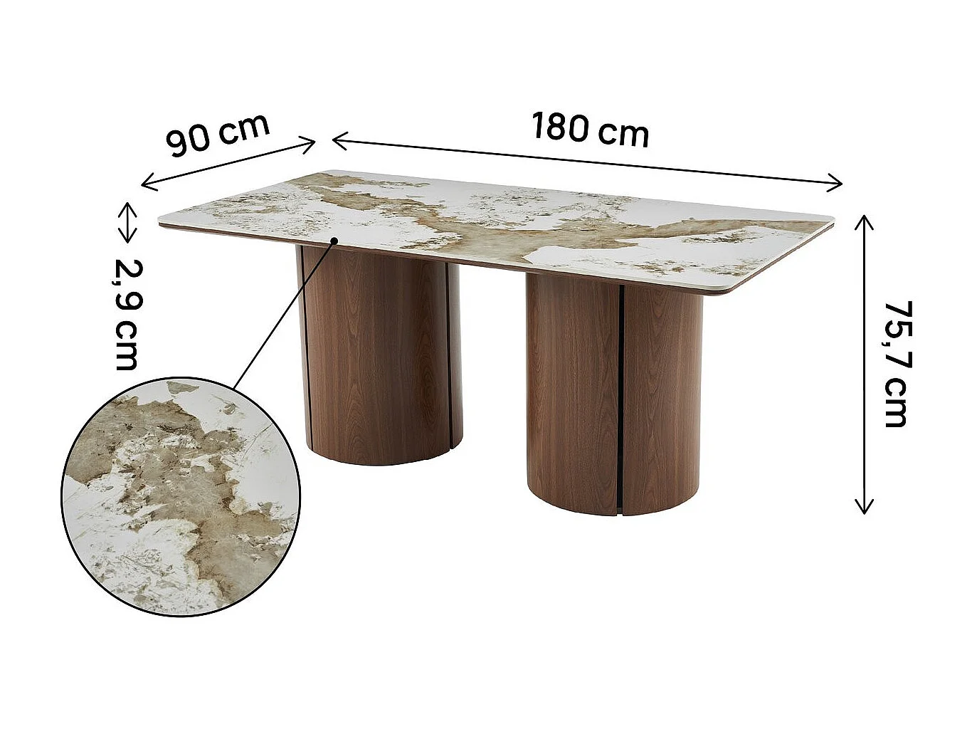 Table à manger rectangulaire en céramique pendora "Milano" - 6 places - Marron