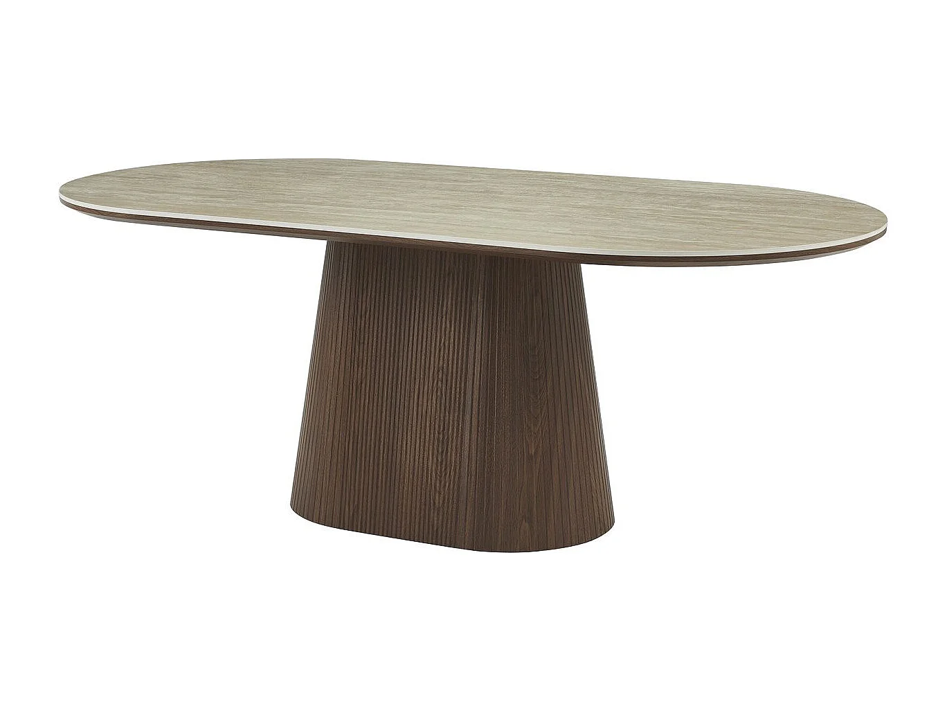 Mesa de comedor ovalada de piedra y madera "Portofino" - 8 plazas - Travertino y marrón