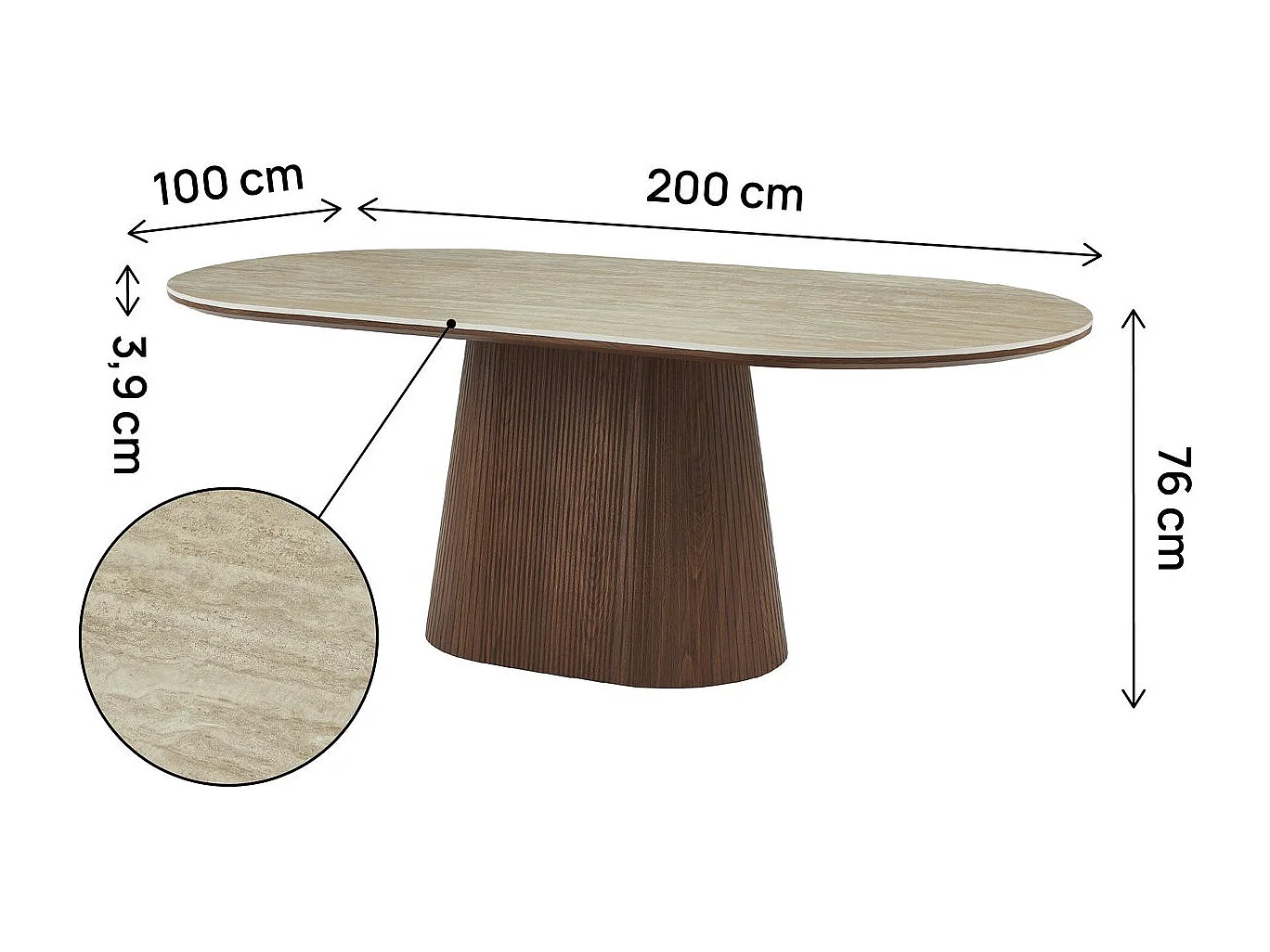 Mesa de comedor ovalada de piedra y madera "Portofino" - 8 plazas - Travertino y marrón