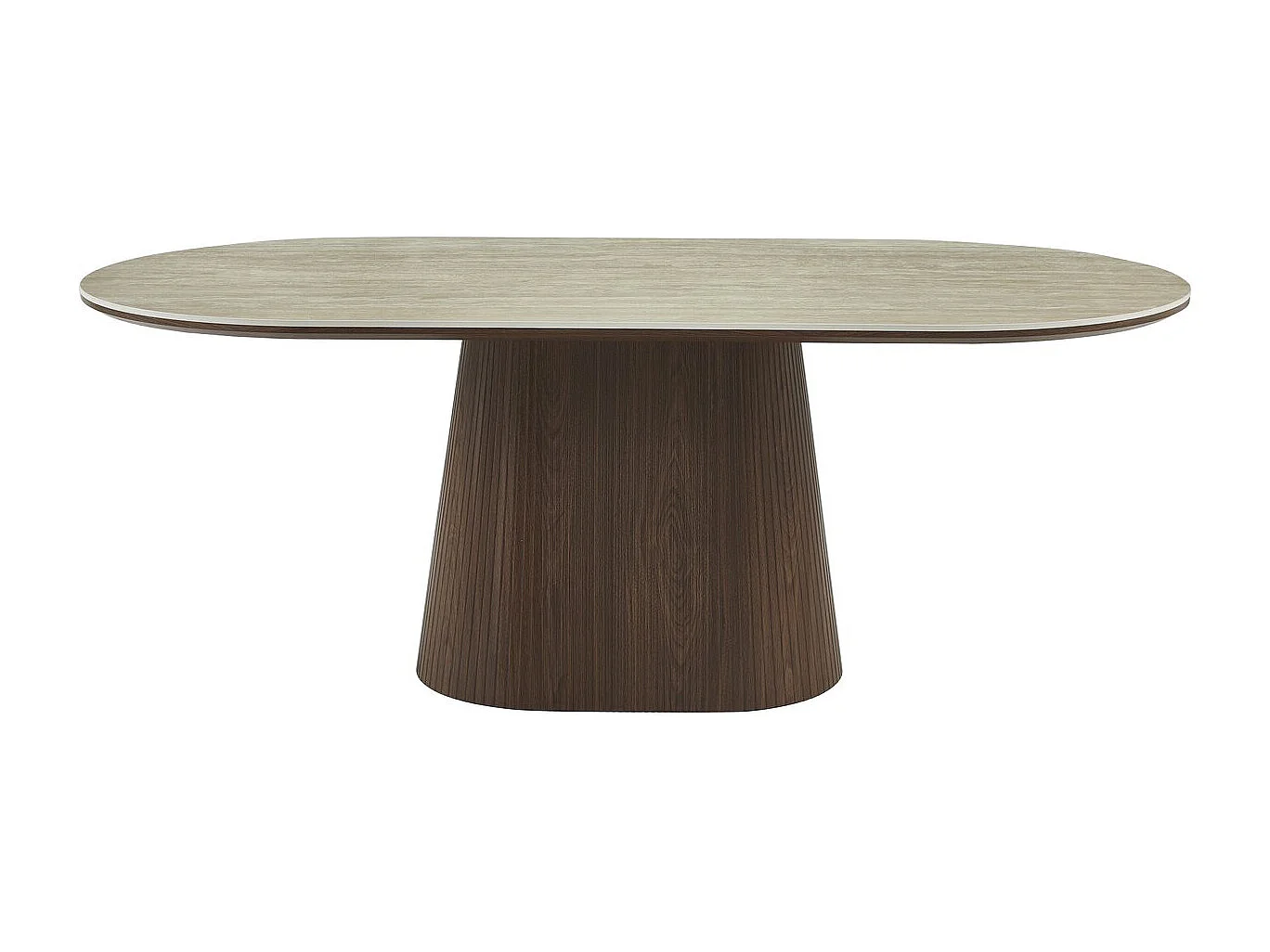 Mesa de comedor ovalada de piedra y madera "Portofino" - 8 plazas - Travertino y marrón