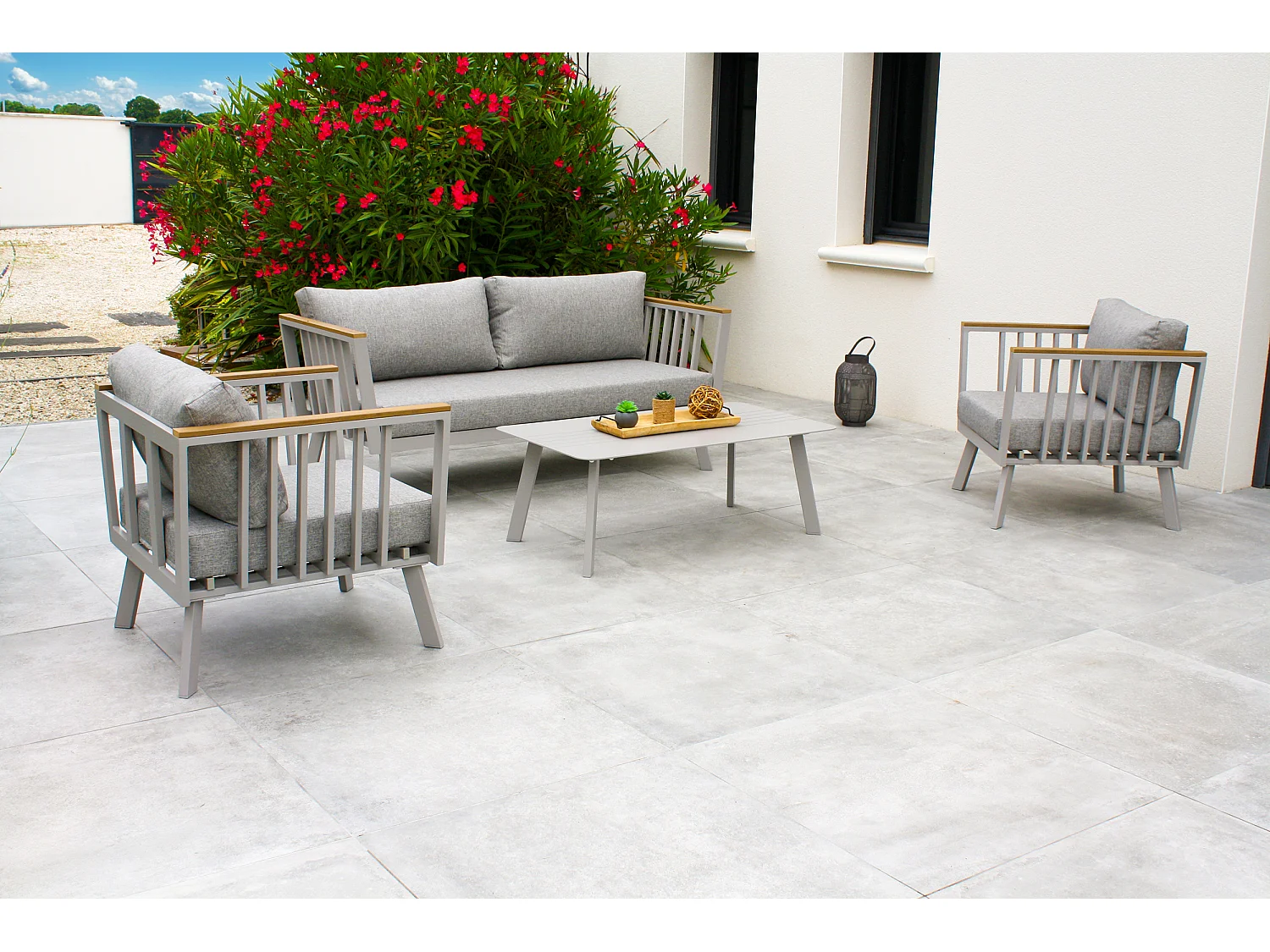 Salon de Jardin 5 Places "Napoli" 175cm Gris