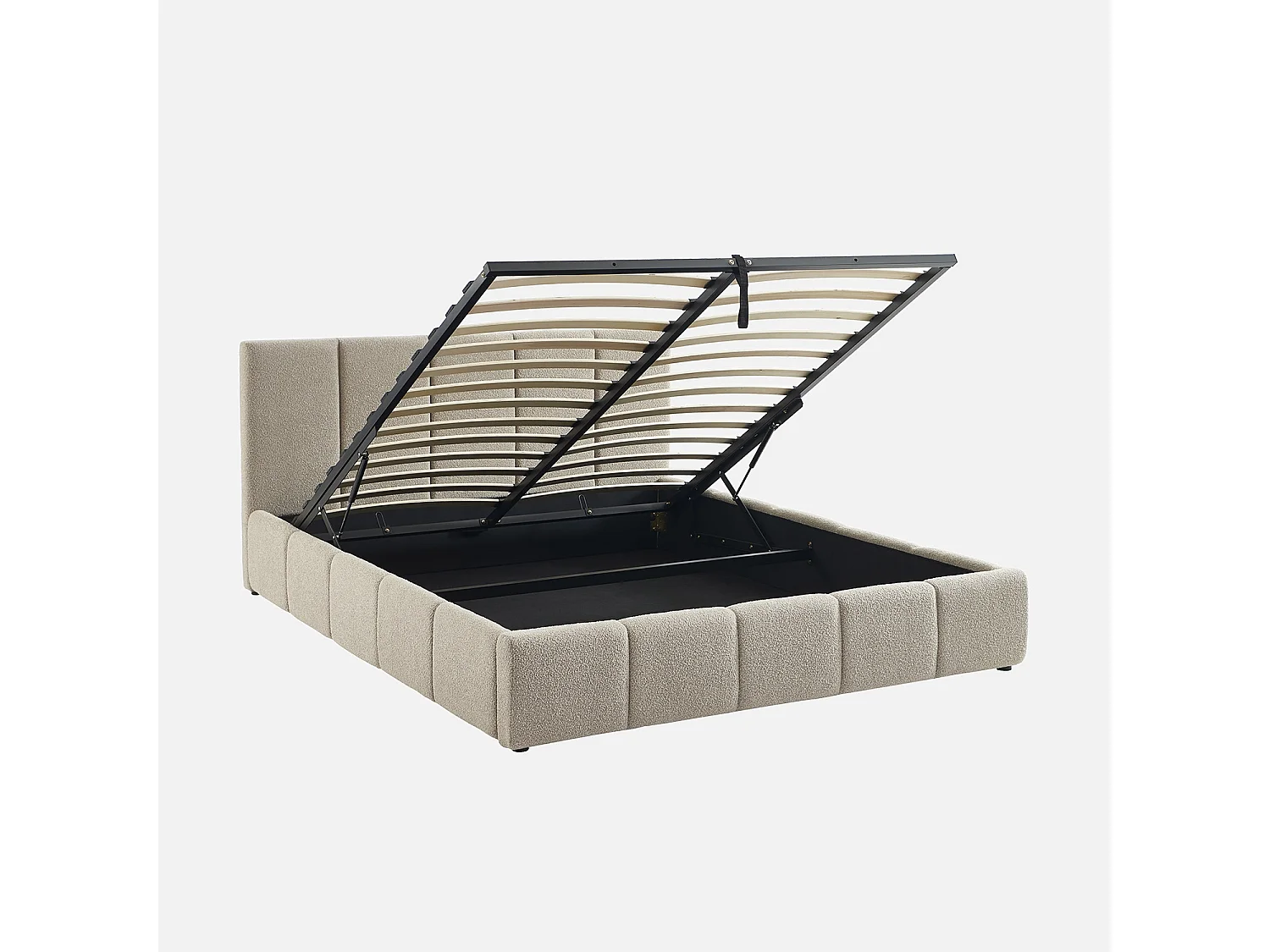 Letto contenitore con rete a doghe e testiera 160x200cm, bouclé ,