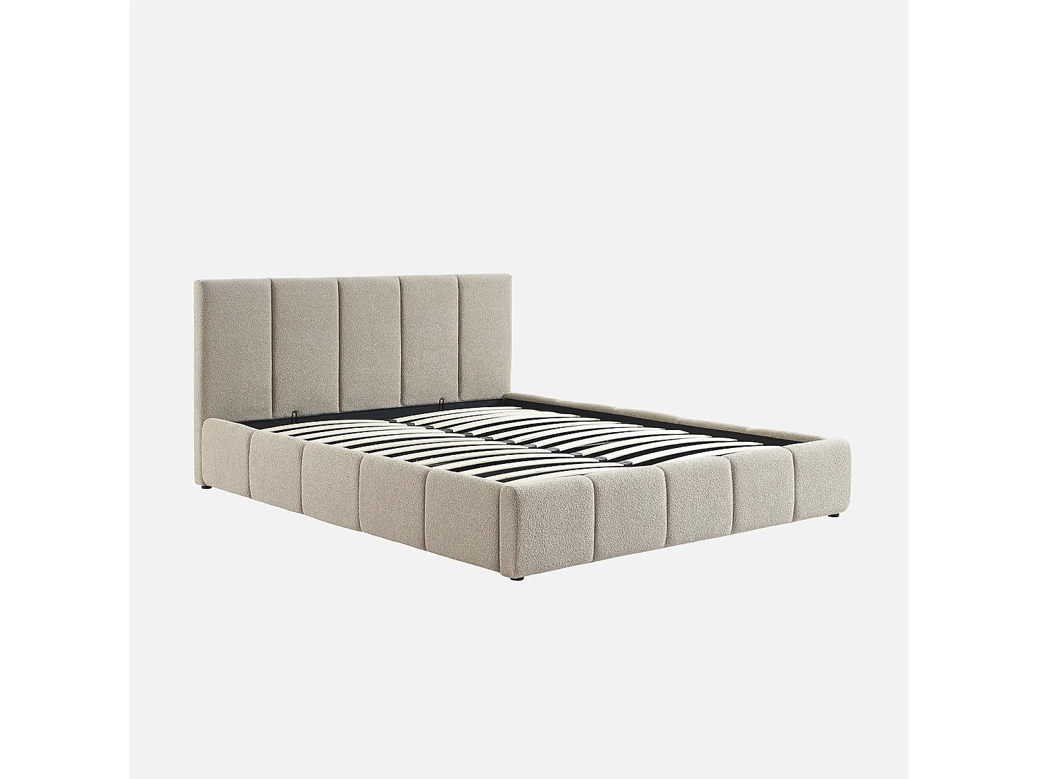 Letto contenitore con rete a doghe e testiera 160x200cm, bouclé ,