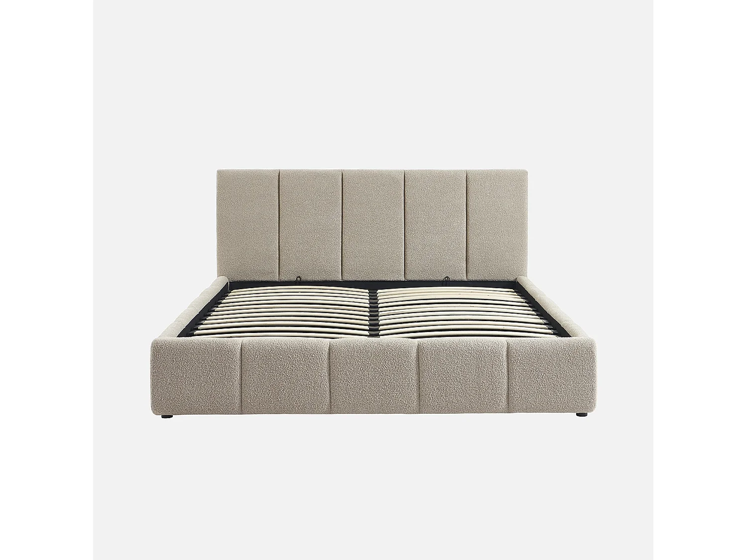 Letto contenitore con rete a doghe e testiera 160x200cm, bouclé ,