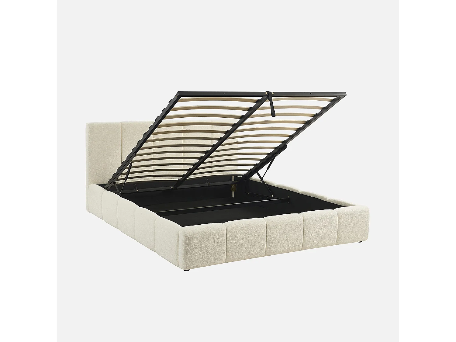 Letto contenitore con rete a doghe e testiera 160x200cm, bouclé ,