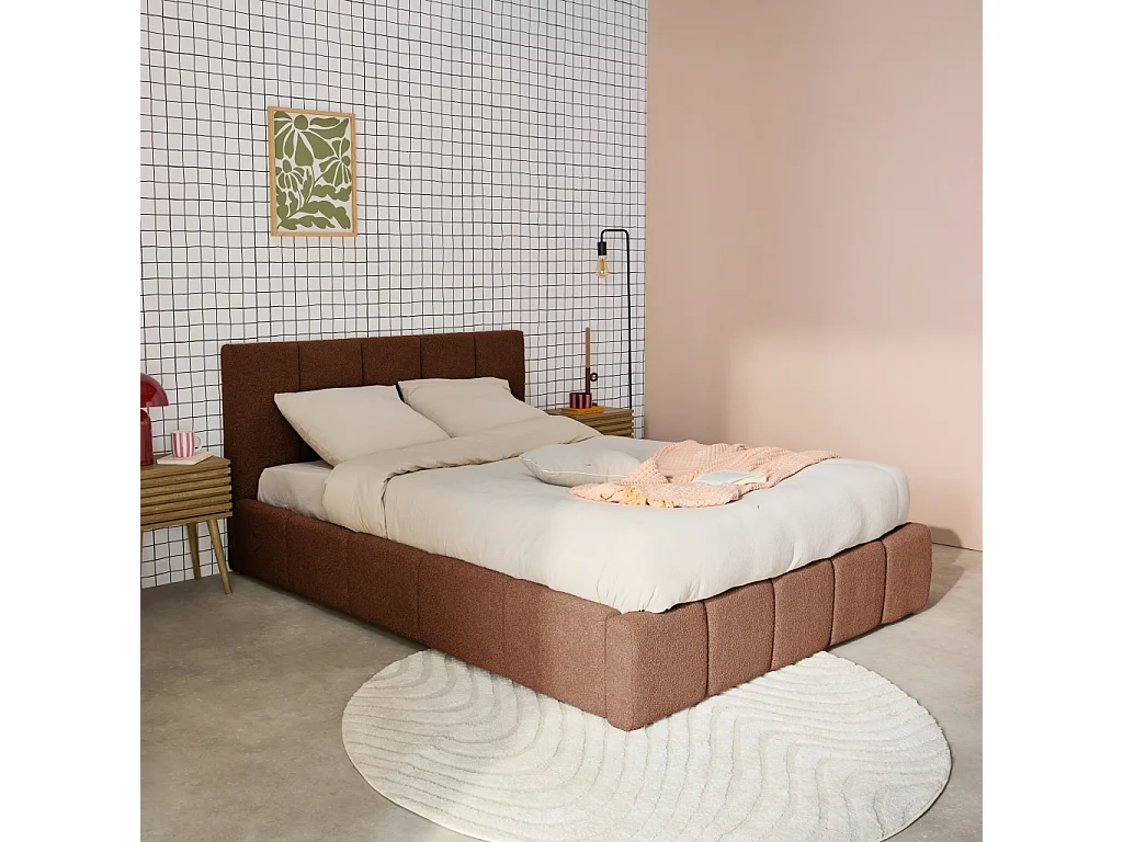Cama con cajón con somier de láminas y cabecero 160x200cm, acabado en