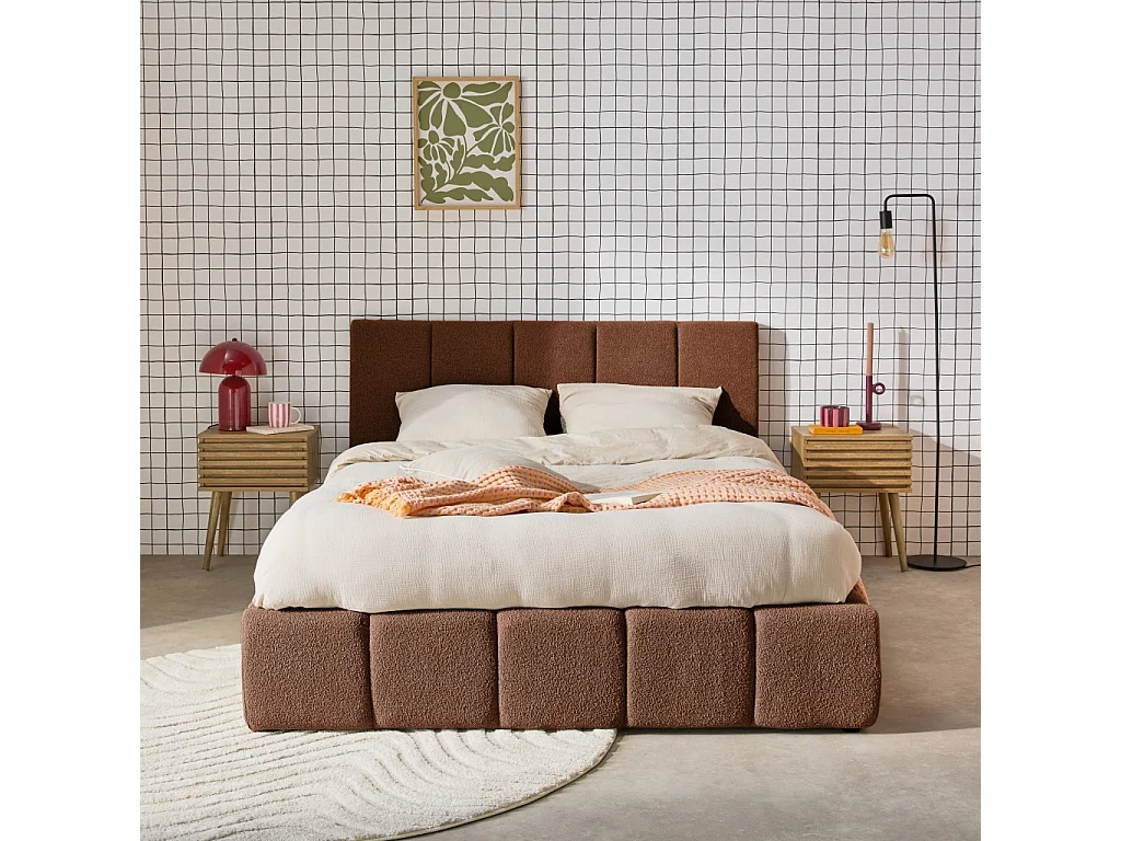 Cama con cajón con somier de láminas y cabecero 160x200cm, acabado en