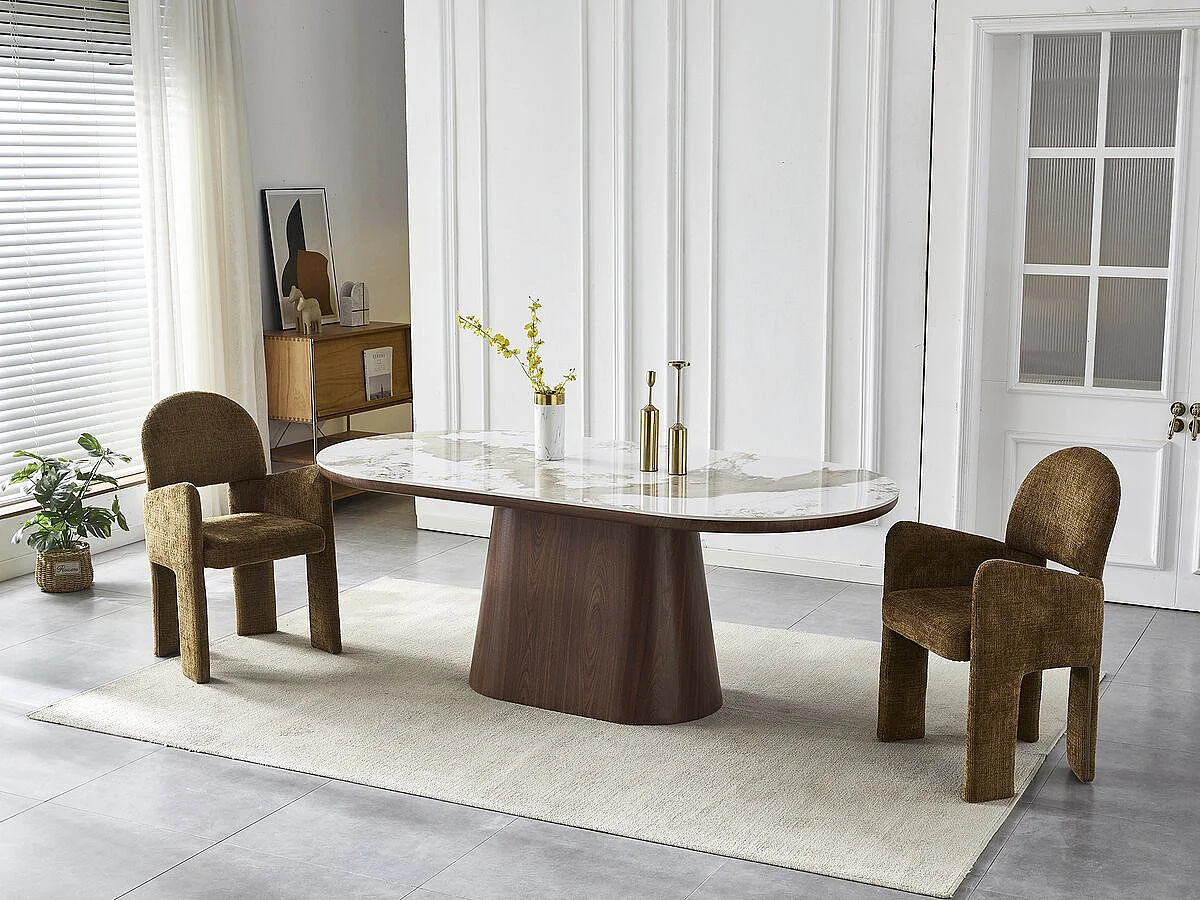 Table à manger ovale en céramique pandora "Bellagio" - 8 places - Beige