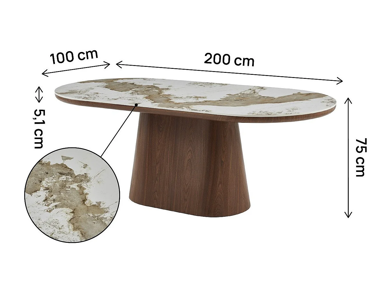 Table à manger ovale en céramique pandora "Bellagio" - 8 places - Beige