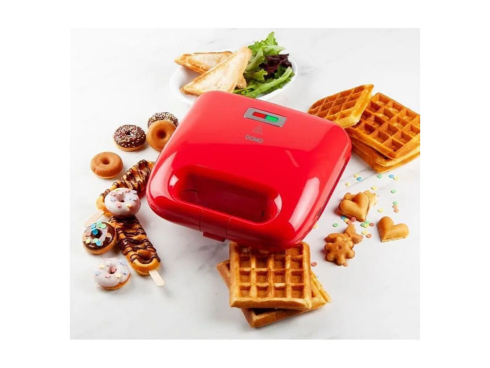 DOMO - DO9242W - Appareil a croque monsieur - 5 en 1 - 5 jeux de plaques anti-adhesives interchangeables - 750W