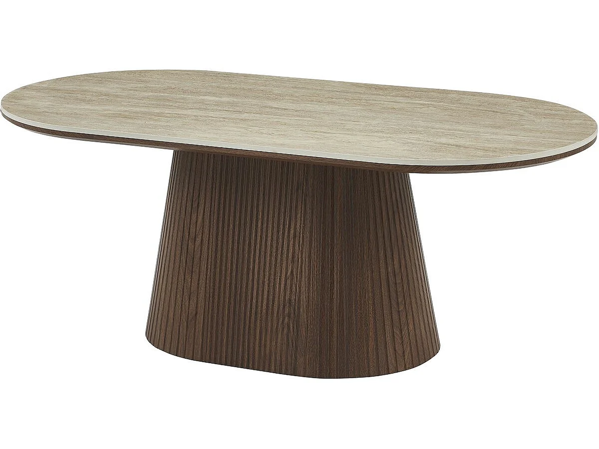 Table basse ovale en céramique "Portofino" - 120 cm -Travertin et marron