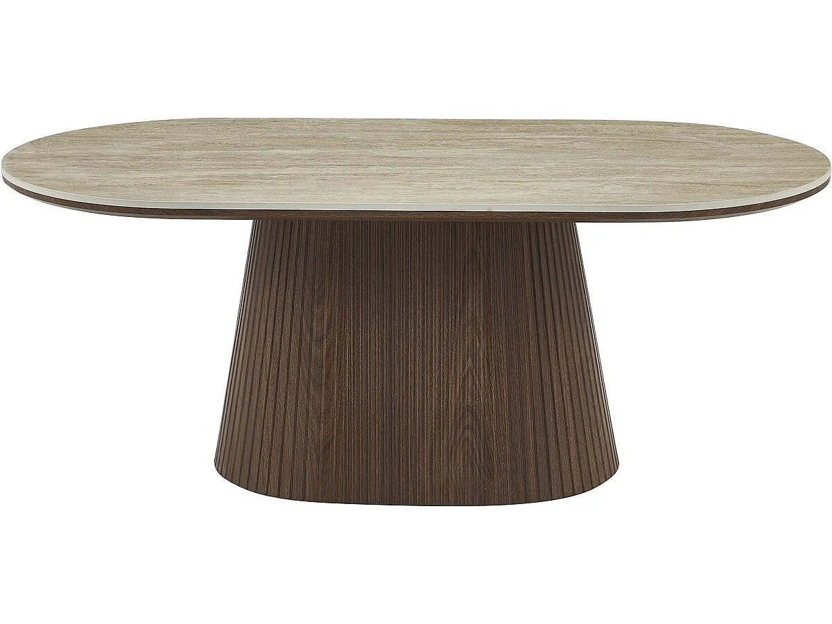 Table basse ovale en céramique "Portofino" - 120 cm -Travertin et marron