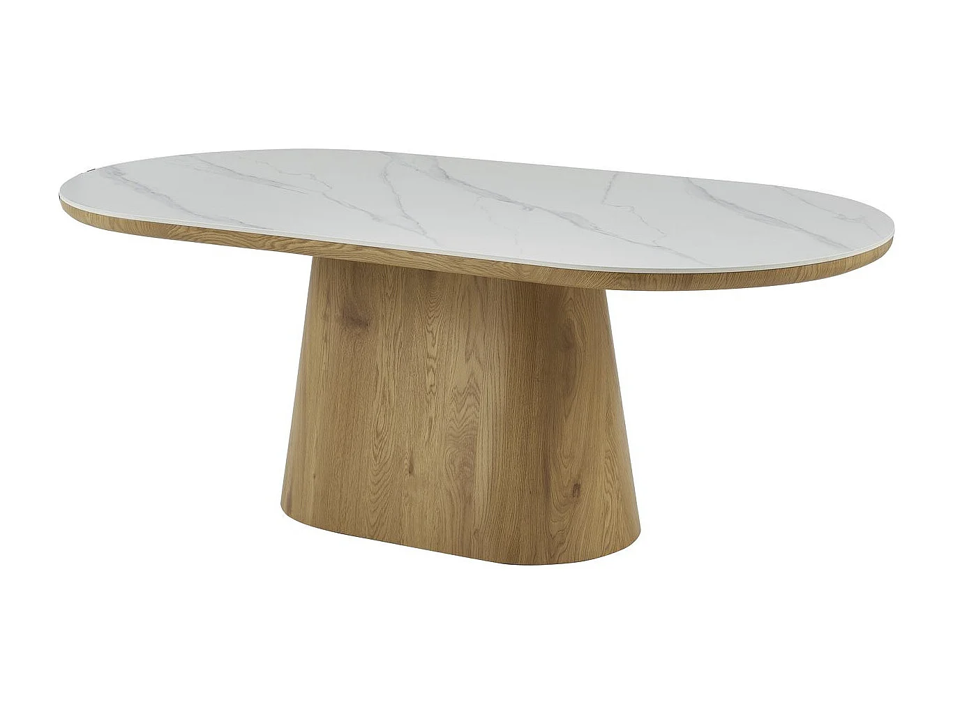 Table de repas en bois ovale en céramique "Bellagio" - 8 places - Blanc et marron