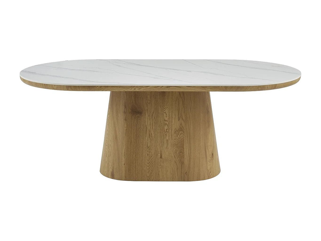 Table de repas en bois ovale en céramique "Bellagio" - 8 places - Blanc et marron