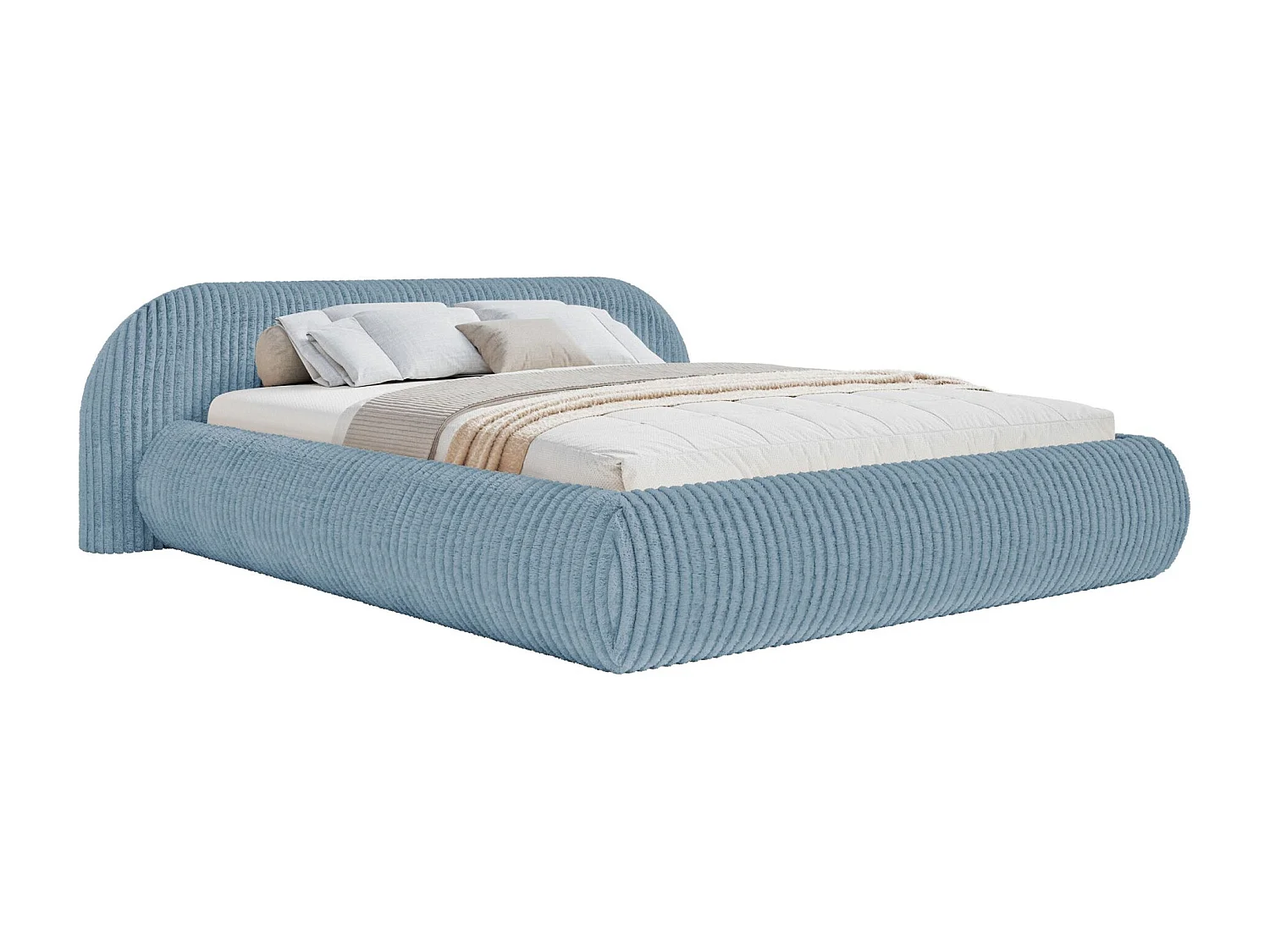 Lit rembourré 140x200 – en velours côtelé – bleu – SHELS LOW