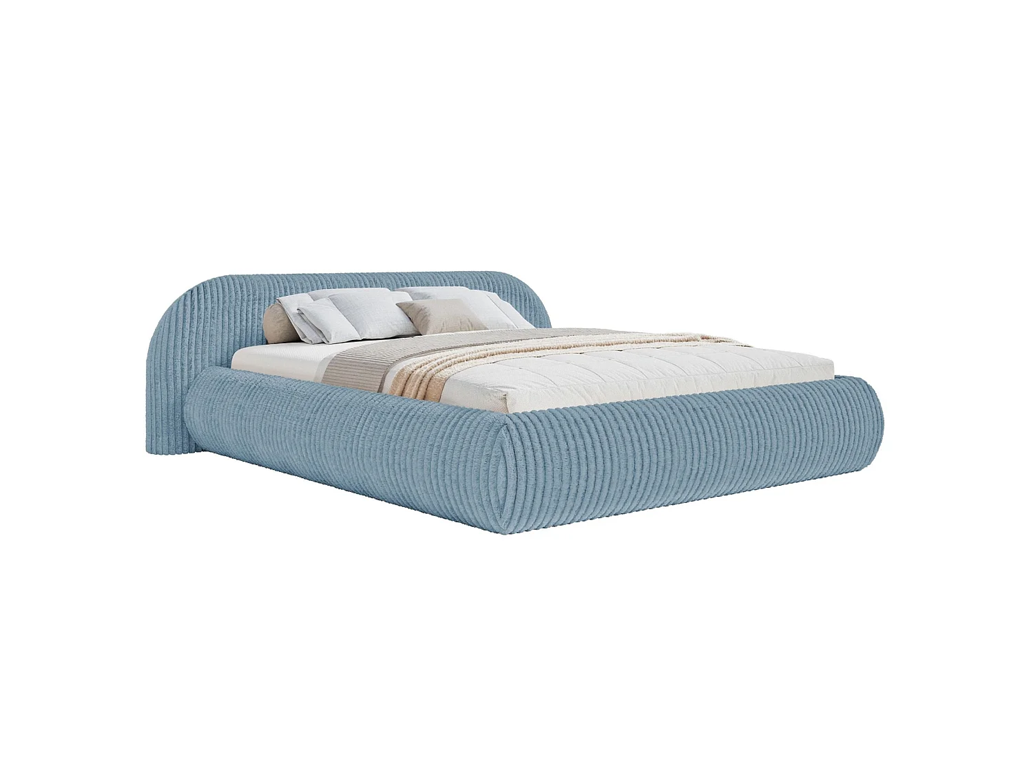 Lit rembourré 140x200 – en velours côtelé – bleu – SHELS LOW
