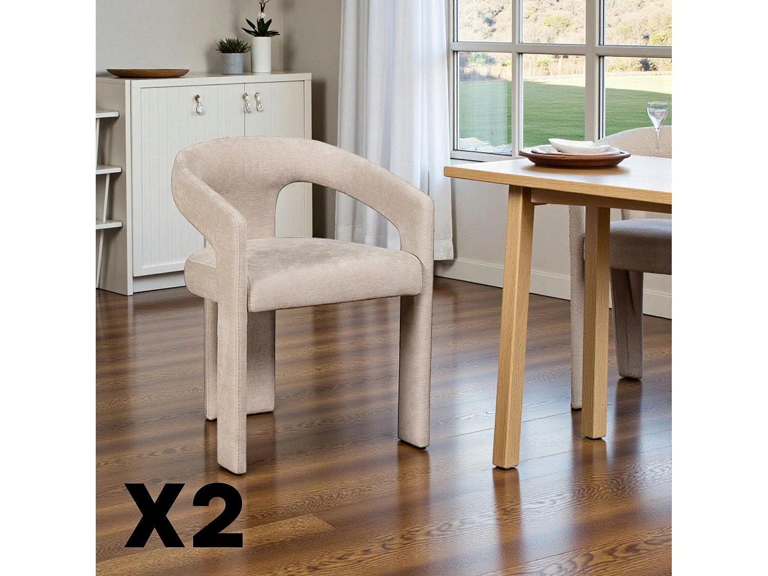 Fauteuil de table beige à 3 pieds (lot de 2) IDAHO
