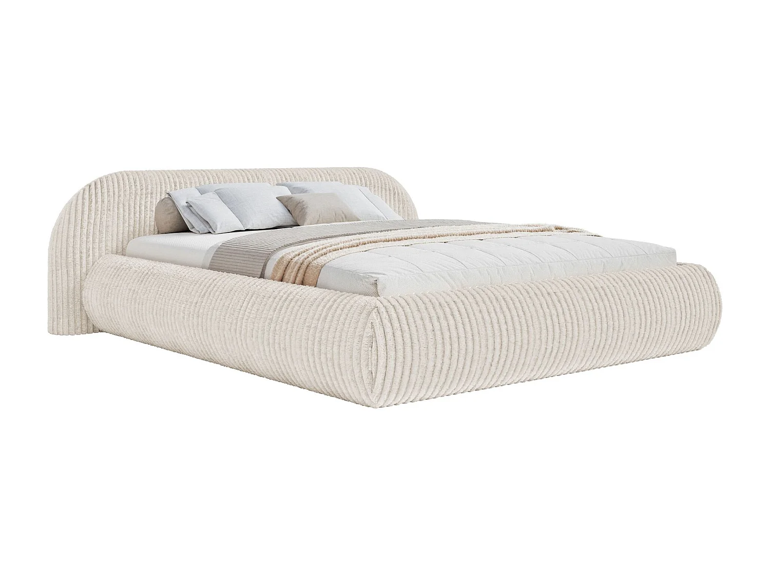 Lit rembourré 160x200 – en velours côtelé – crème – SHELS LOW