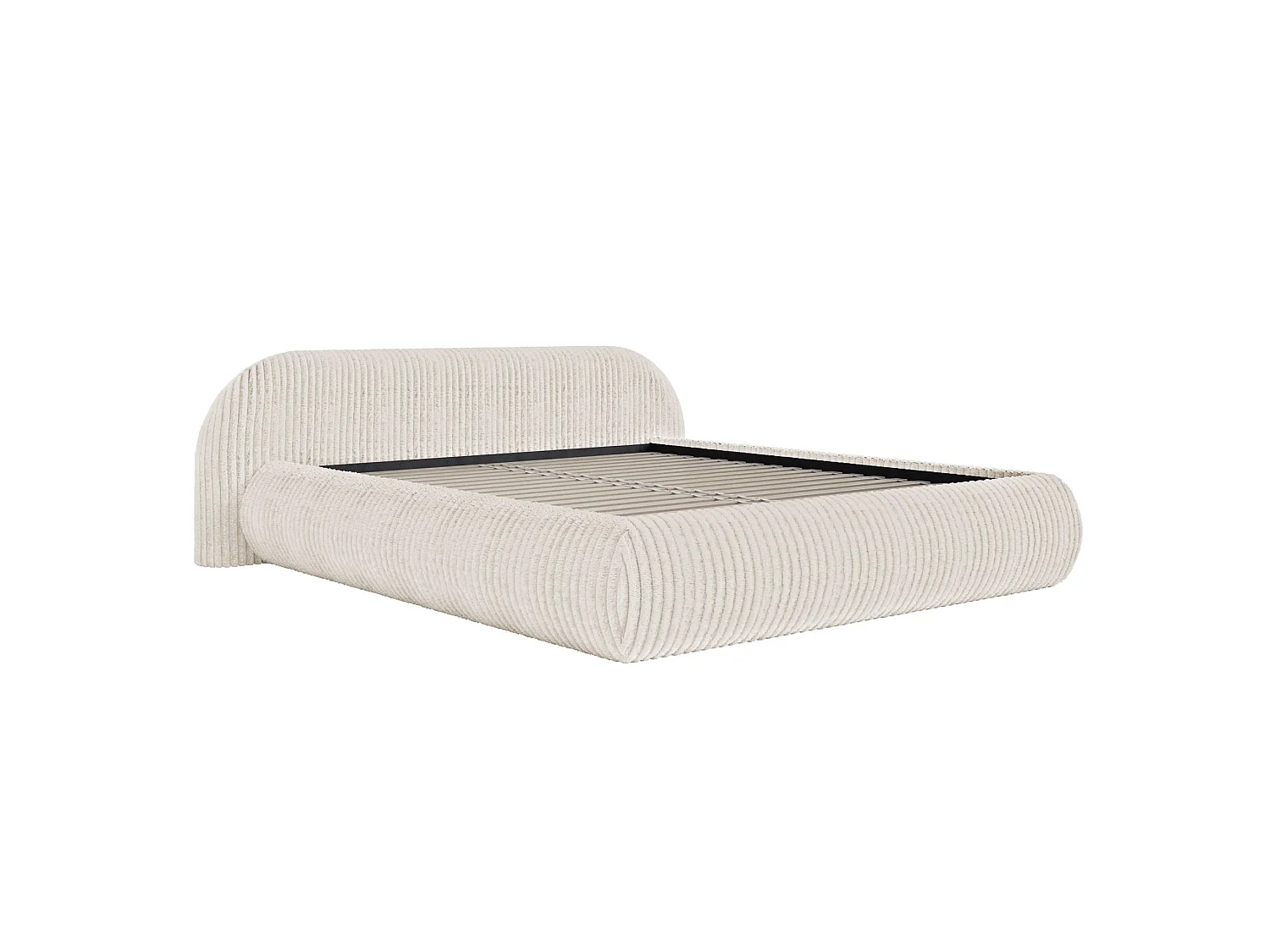 Lit rembourré 160x200 – en velours côtelé – crème – SHELS LOW