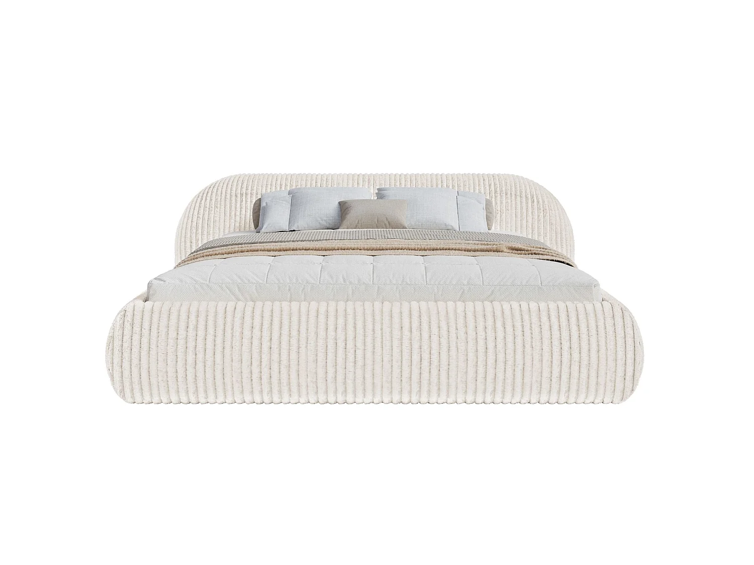 Lit rembourré 160x200 – en velours côtelé – crème – SHELS LOW