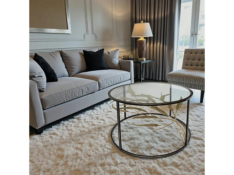 Table basse ronde feuillage doré HIMALAYA