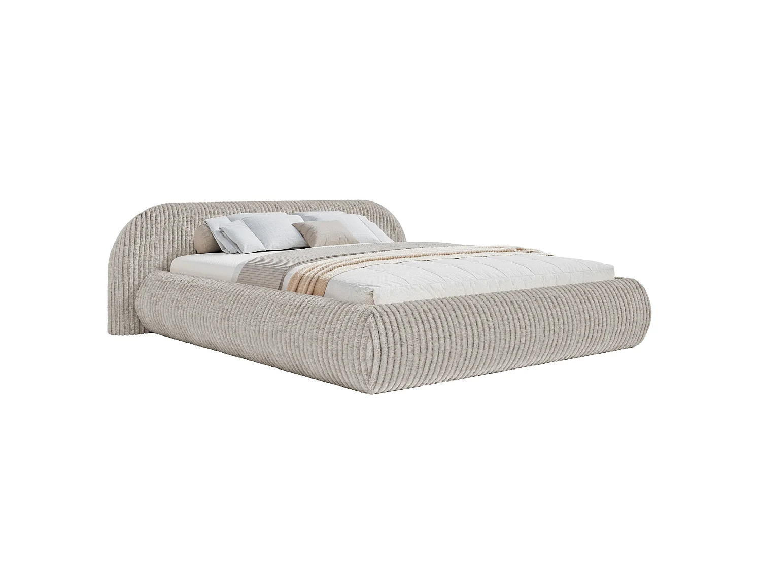 Lit rembourré 180x200 – en velours côtelé – gris beige – SHELS LOW