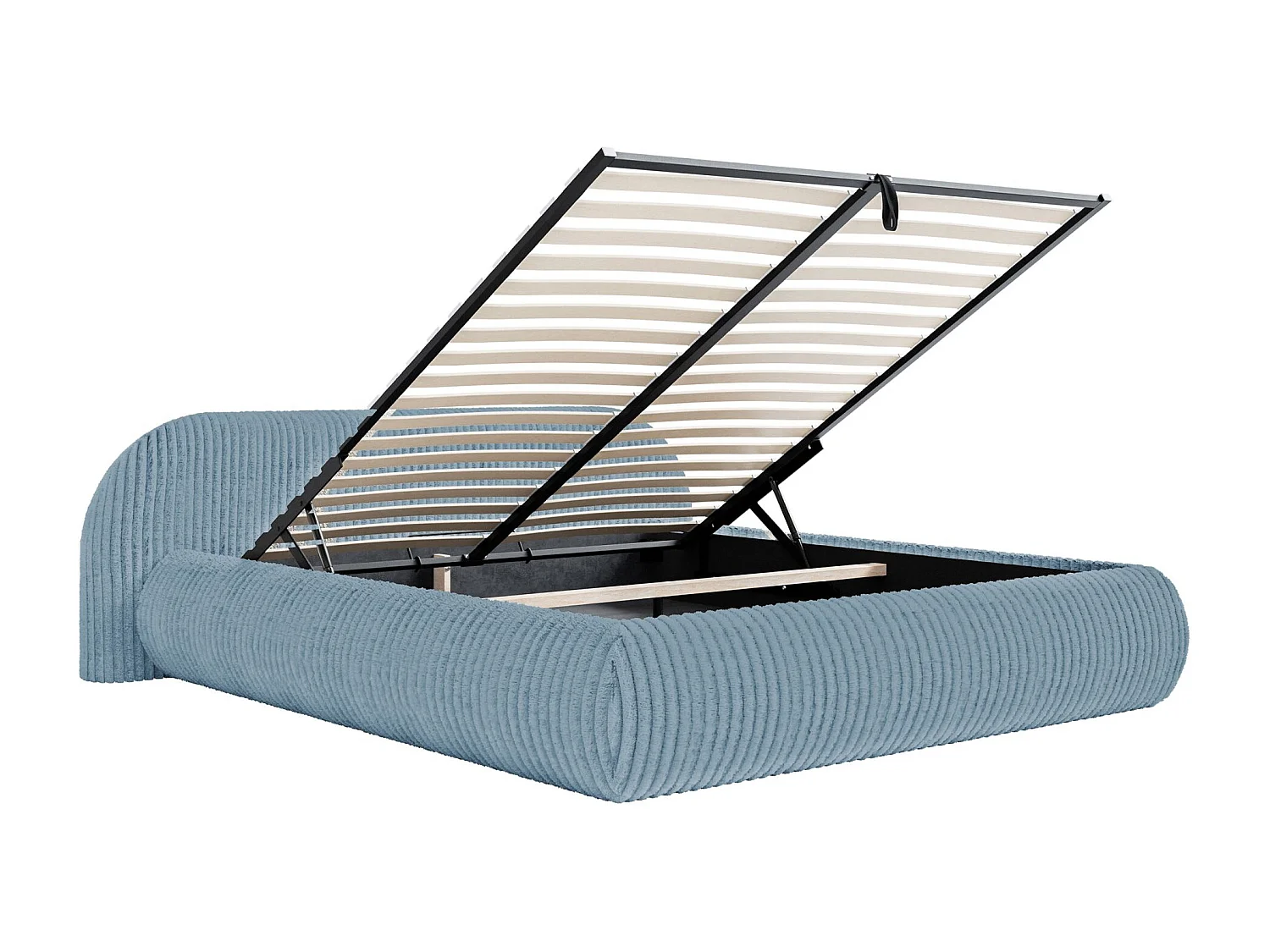 Lit rembourré 140x200 – avec coffre – en velours côtelé – bleu – SHELS LOW