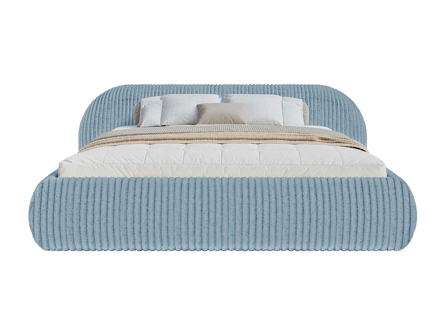 Lit rembourré 140x200 – avec coffre – en velours côtelé – bleu – SHELS LOW