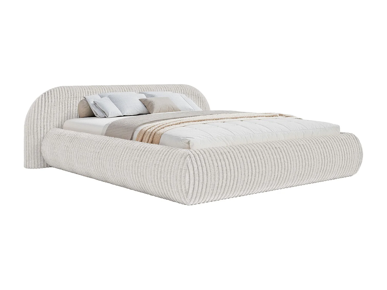 Polsterbett 160x200 – Breitcord – Hellgrau – SHELS LOW