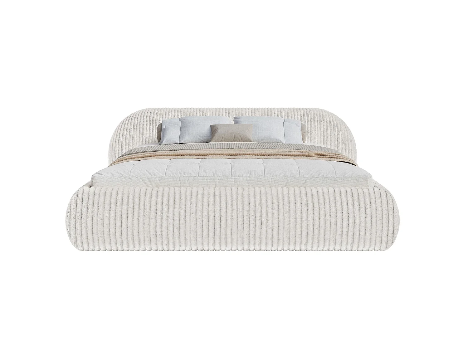 Lit rembourré 160x200 – en velours côtelé – gris clair – SHELS LOW