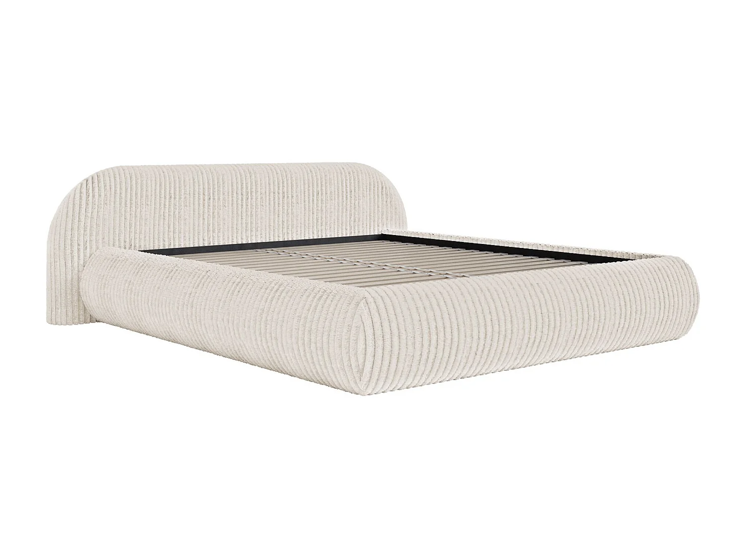 Lit rembourré 140x200 – en velours côtelé – crème – SHELS LOW