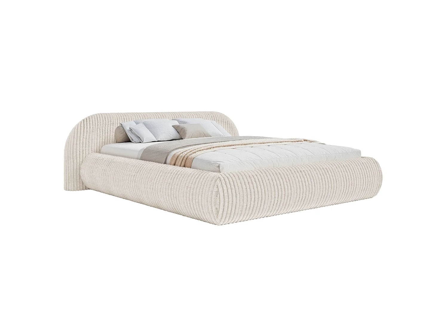 Lit rembourré 140x200 – en velours côtelé – crème – SHELS LOW