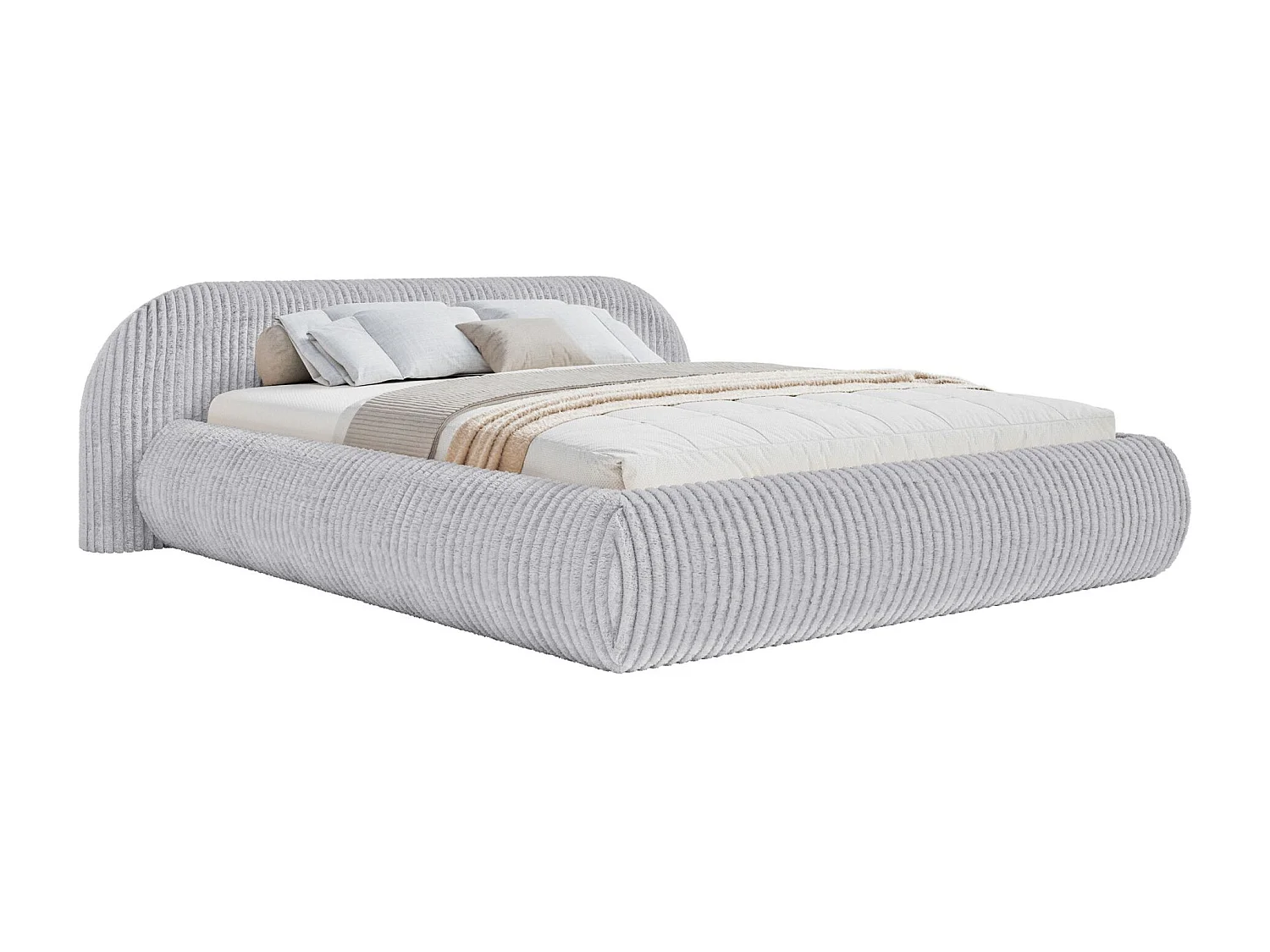 Lit rembourré 160x200 – avec coffre – en velours côtelé – gris – SHELS LOW