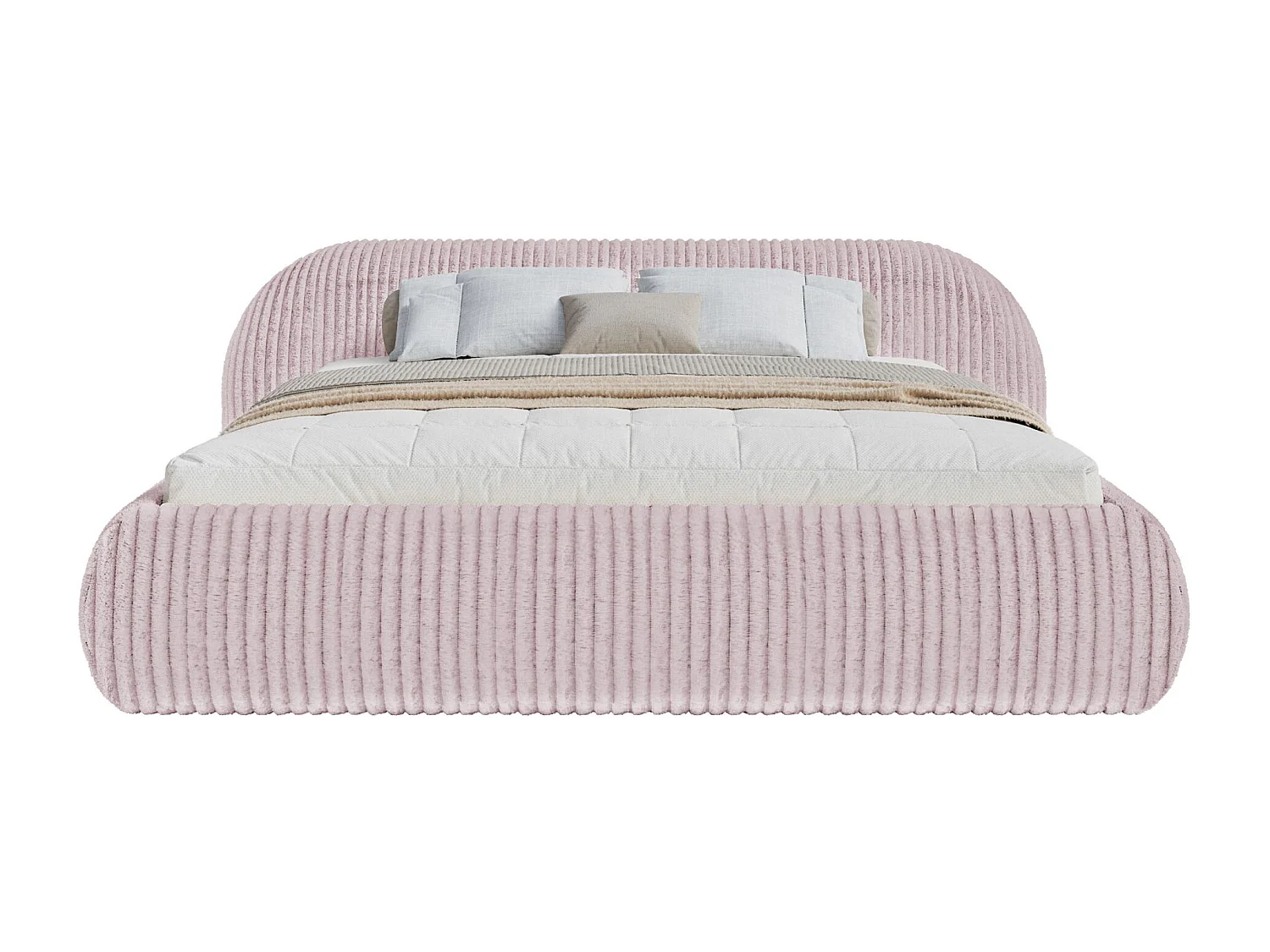 Lit rembourré 140x200 – en velours côtelé – rose – SHELS LOW