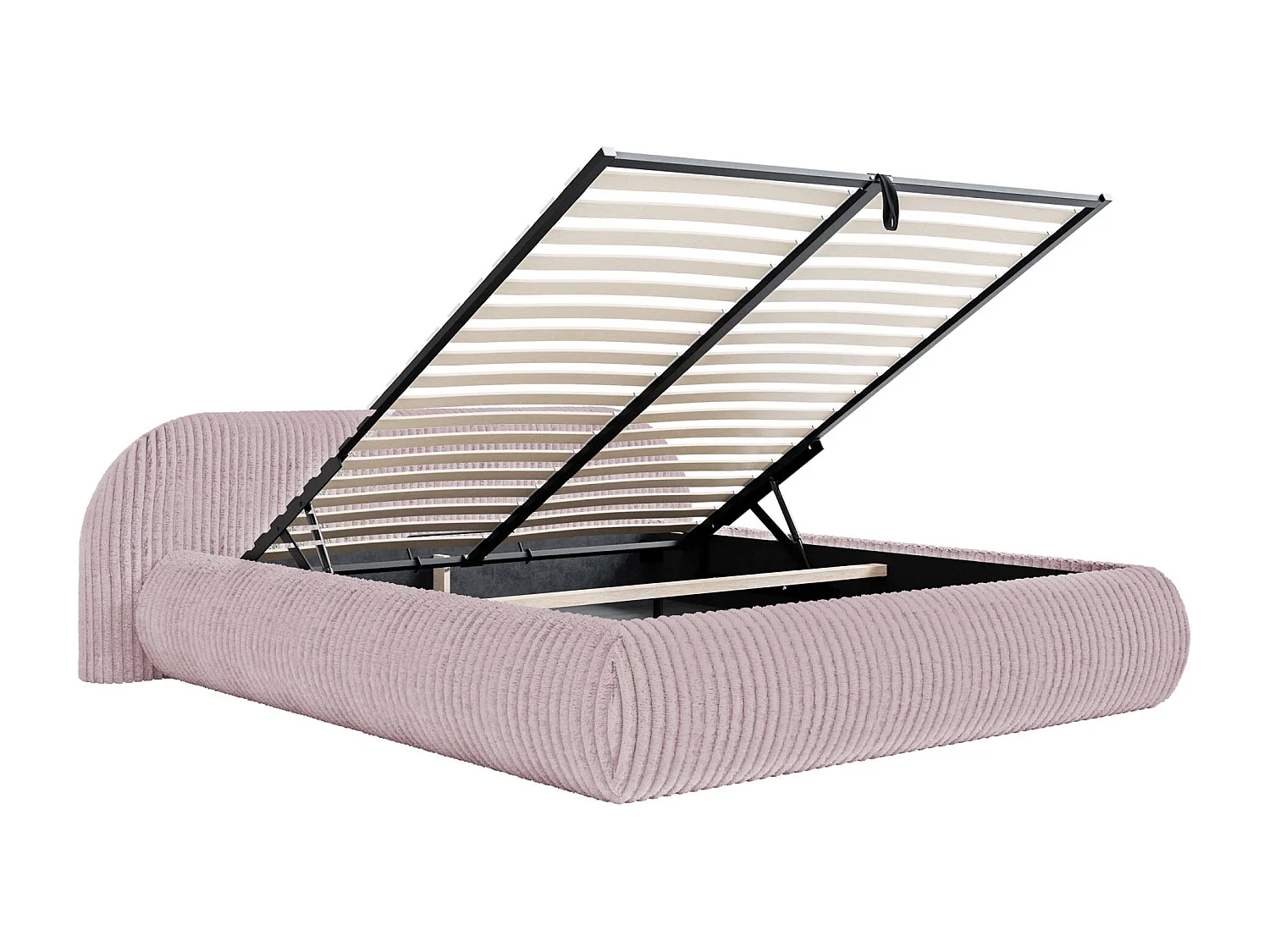 Lit rembourré 160x200 – avec coffre – en velours côtelé – rose – SHELS LOW