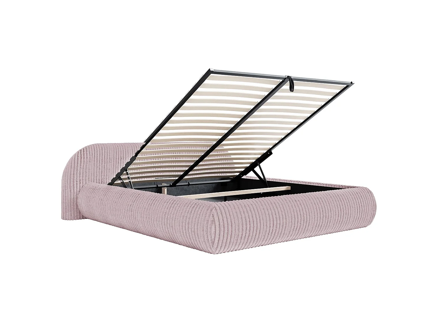 Lit rembourré 160x200 – avec coffre – en velours côtelé – rose – SHELS LOW