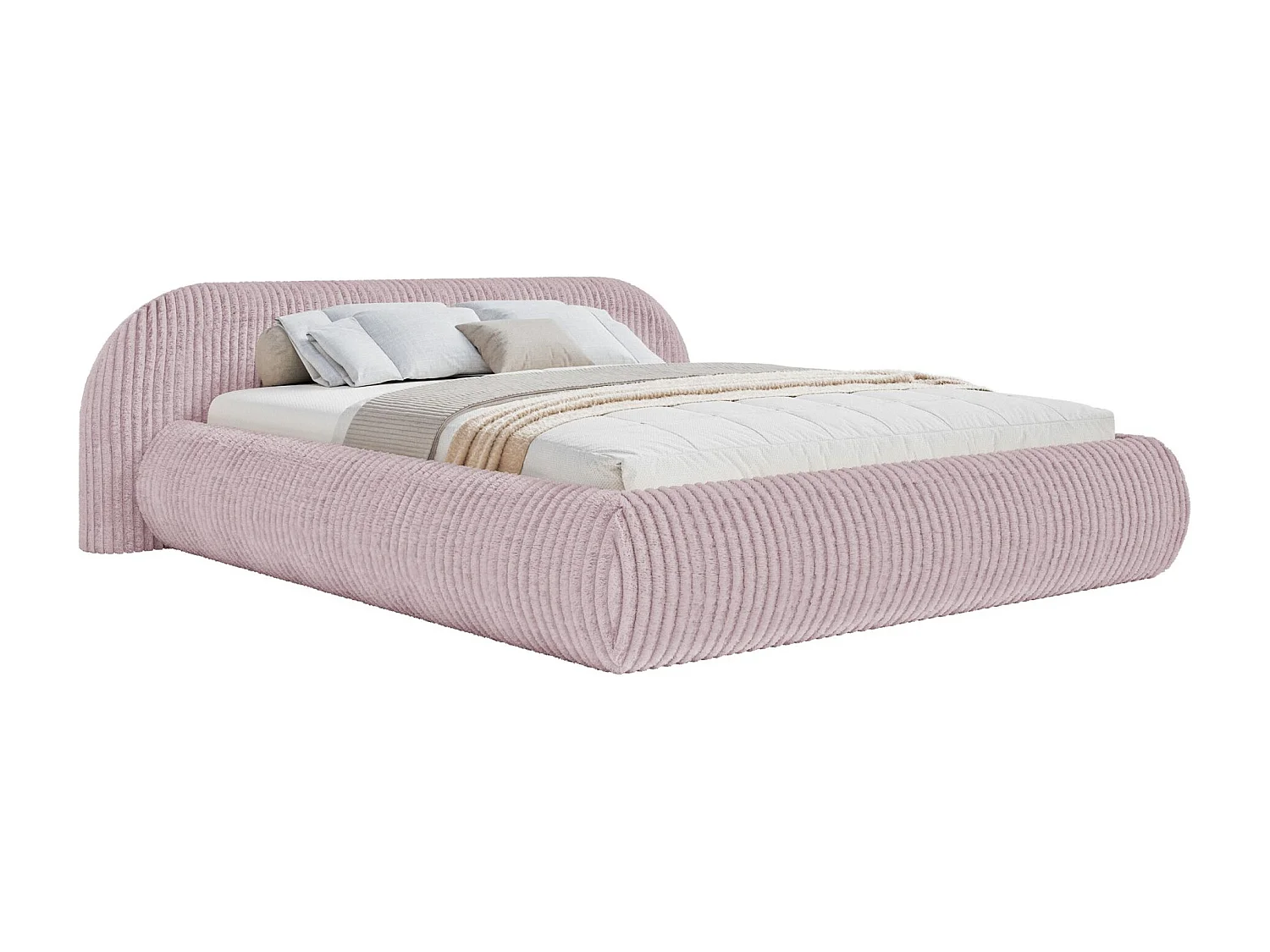 Lit rembourré 180x200 – avec coffre – en velours côtelé – rose – SHELS LOW