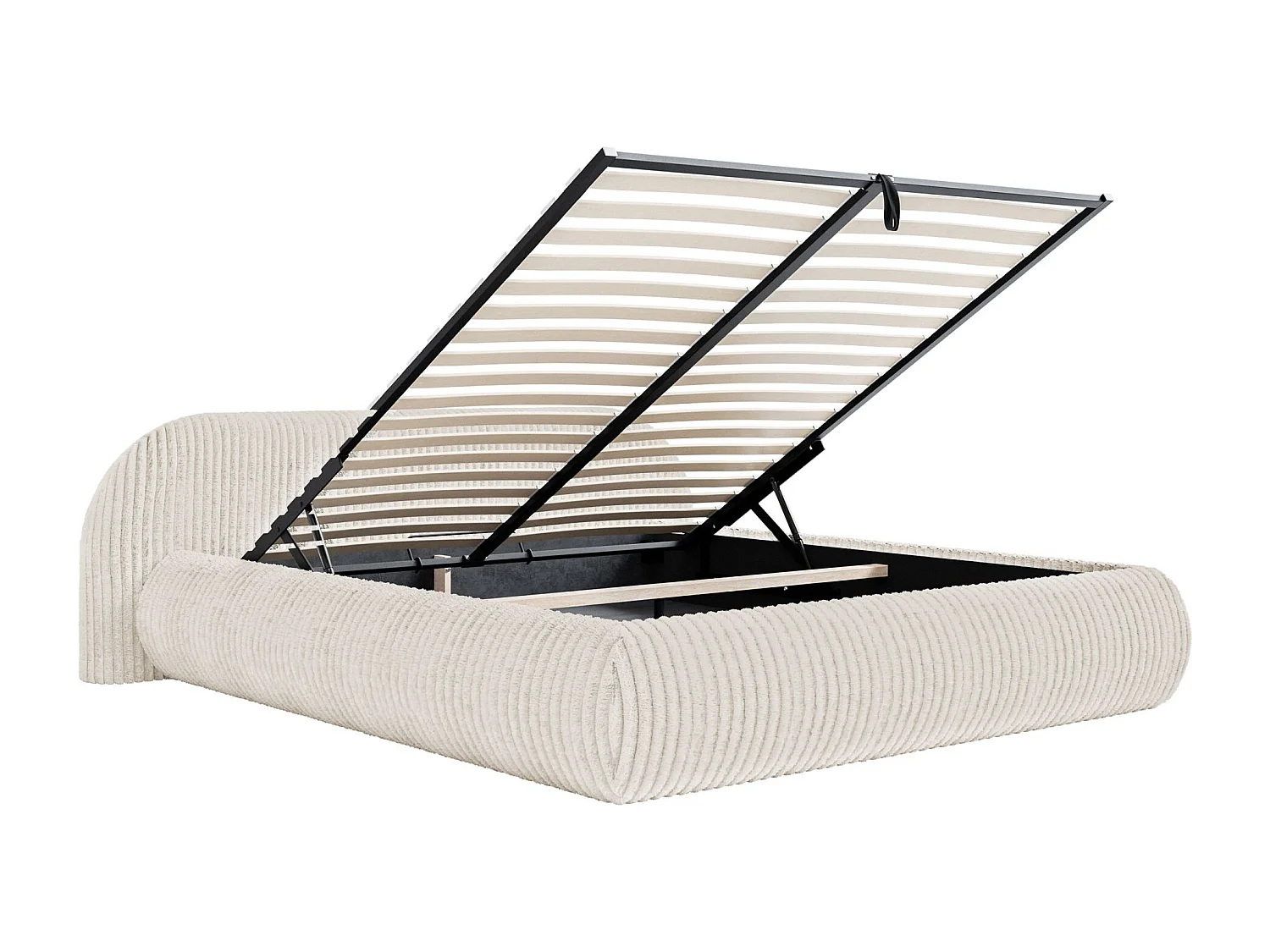 Lit rembourré 140x200 – avec coffre – en velours côtelé – crème – SHELS LOW