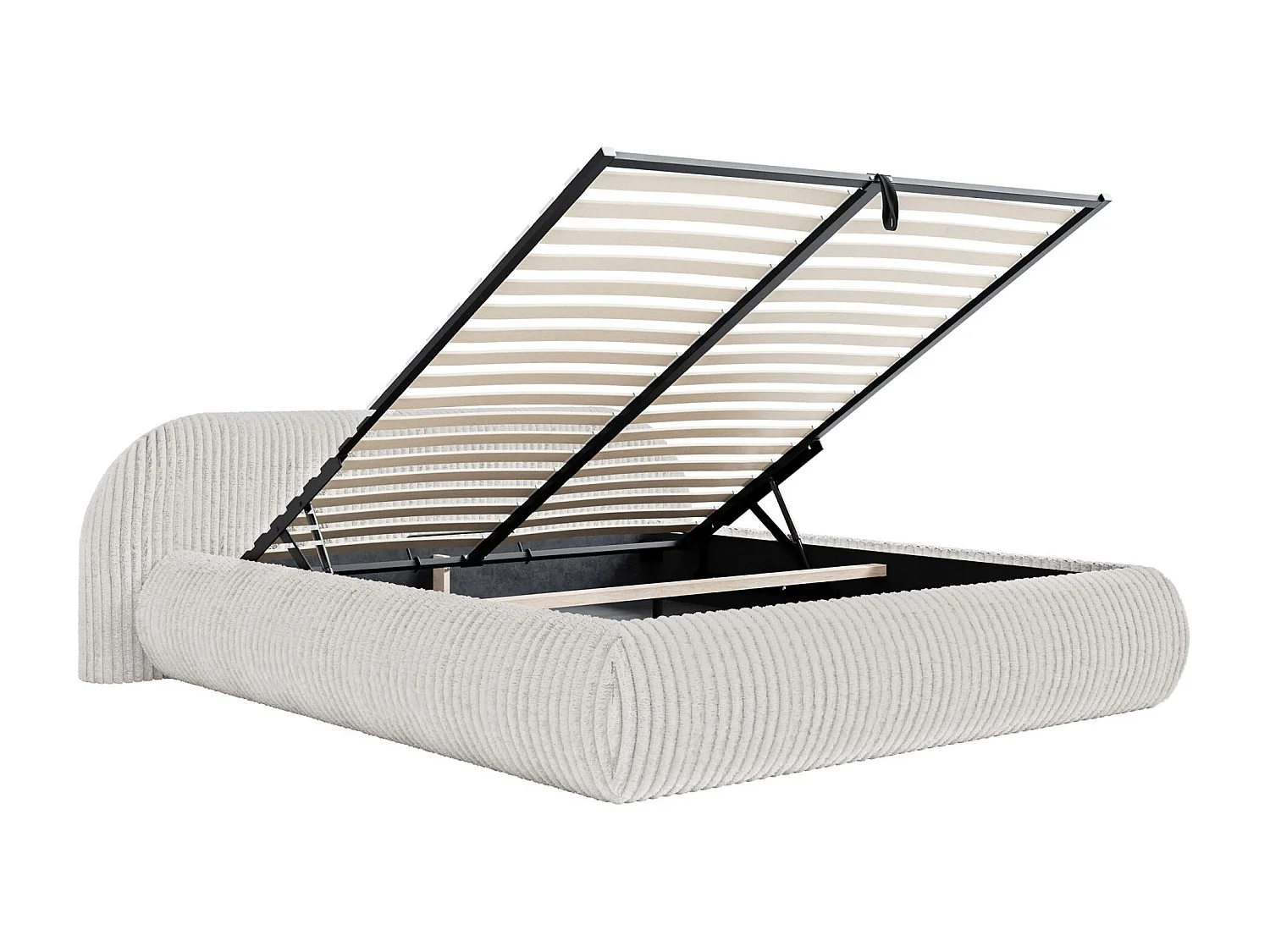 Lit rembourré 160x200 – avec coffre – en velours côtelé – gris clair – SHELS LOW