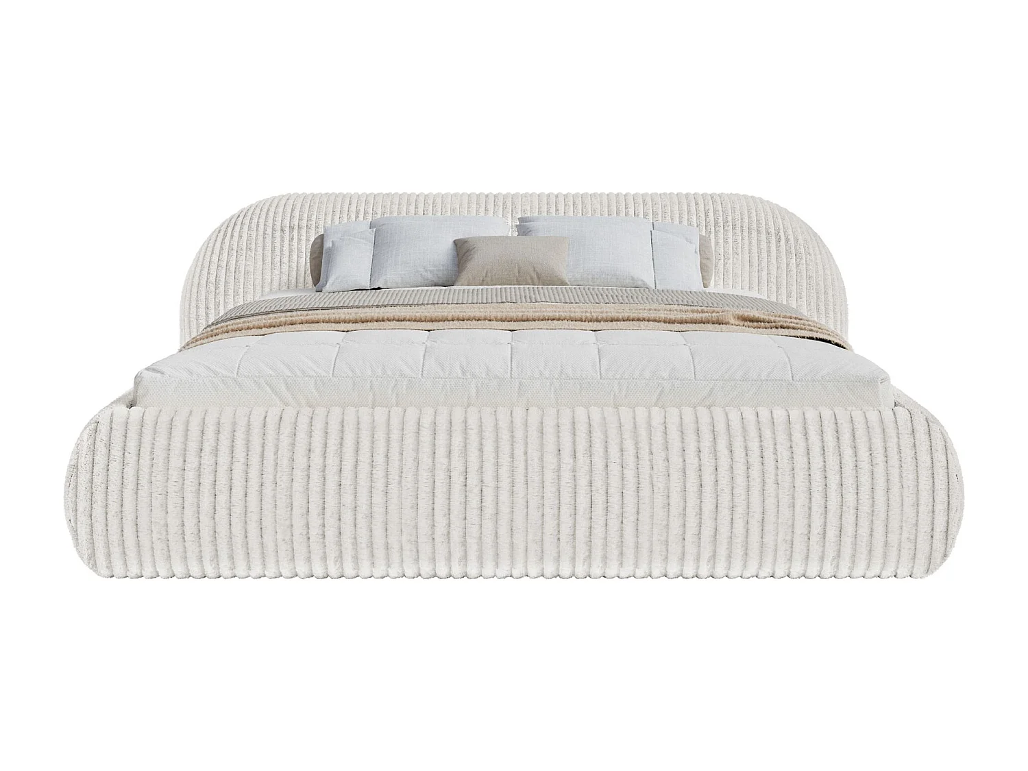 Lit rembourré 160x200 – avec coffre – en velours côtelé – gris clair – SHELS LOW