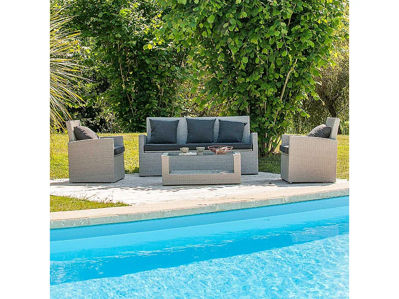 Salon de Jardin 5 Places en Résine Tressée "Porto-Vecchio" 160cm Gris