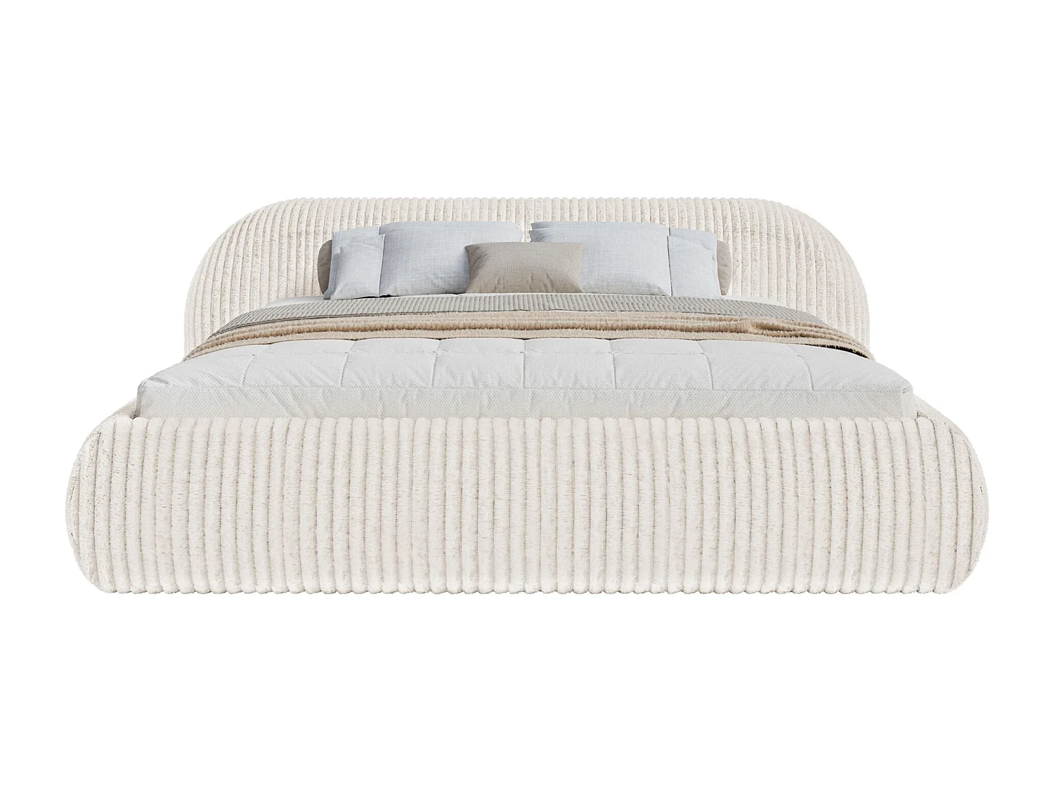 Lit rembourré 160x200 – avec coffre – en velours côtelé – crème – SHELS LOW