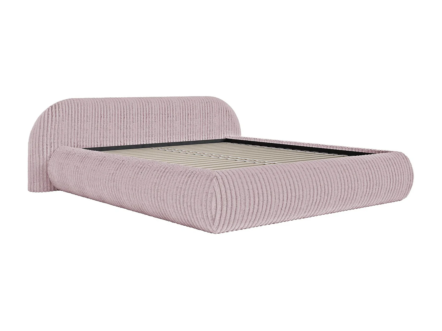 Lit rembourré 160x200 – en velours côtelé – rose – SHELS LOW